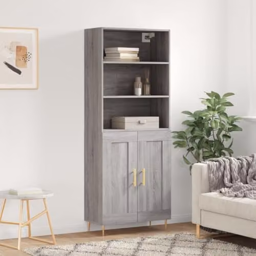 vidaXL Grey Sonoma Highboard with Hinged Doors and Internal Shelves, W/D/H: 69.5 x 34 x 180 cm – 2