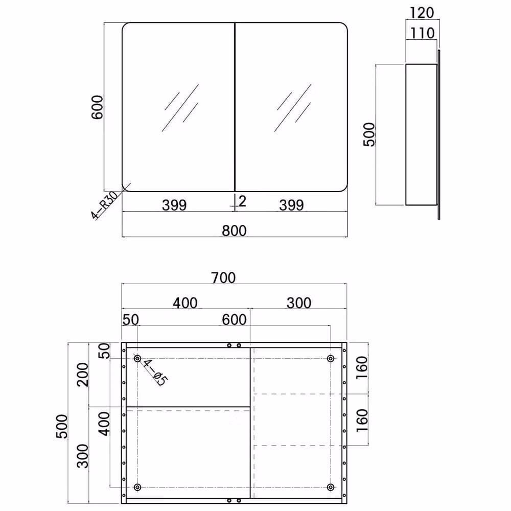 FORGEVIO Modern Wall Mounted Silver Bathroom Cabinet with Mirror Door and Internal Shelves – 2