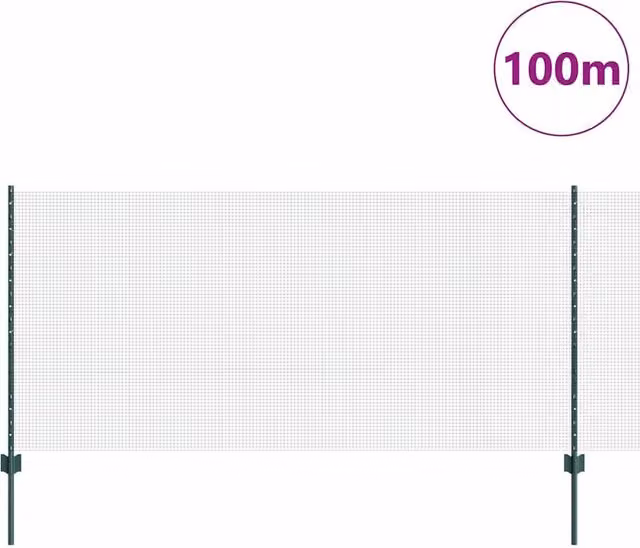 Berkfield Home Green Steel Welded Wire Fence with 44 U-Profile Posts, 1 x 100 m – 1