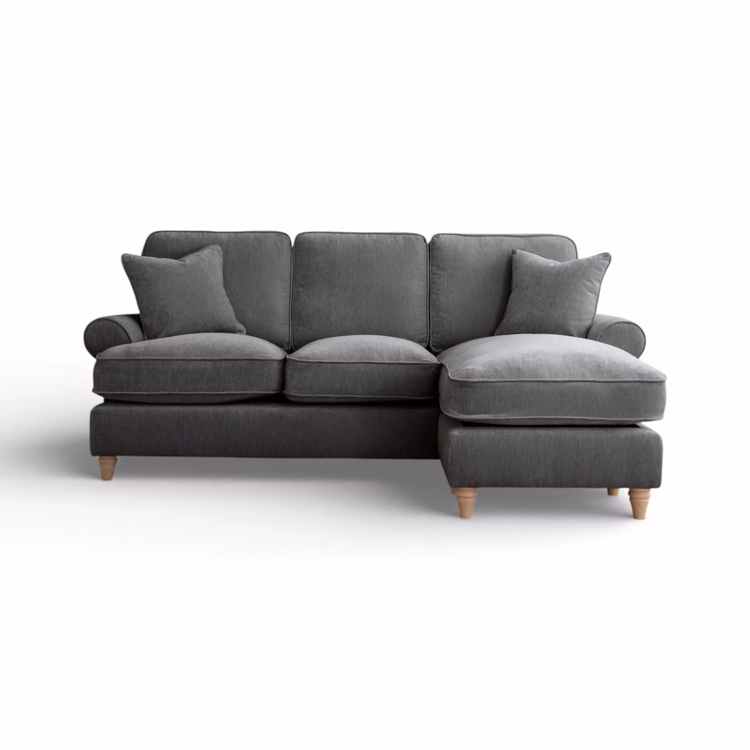 The Great Sofa Company Ezra Right Hand Velvet Chaise Sofa in Charcoal Grey with Scroll Arms – 2