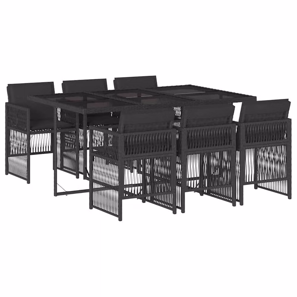 Berkfield Home Modern Polyrattan Garden Dining Set with Glass Top in Black – 2