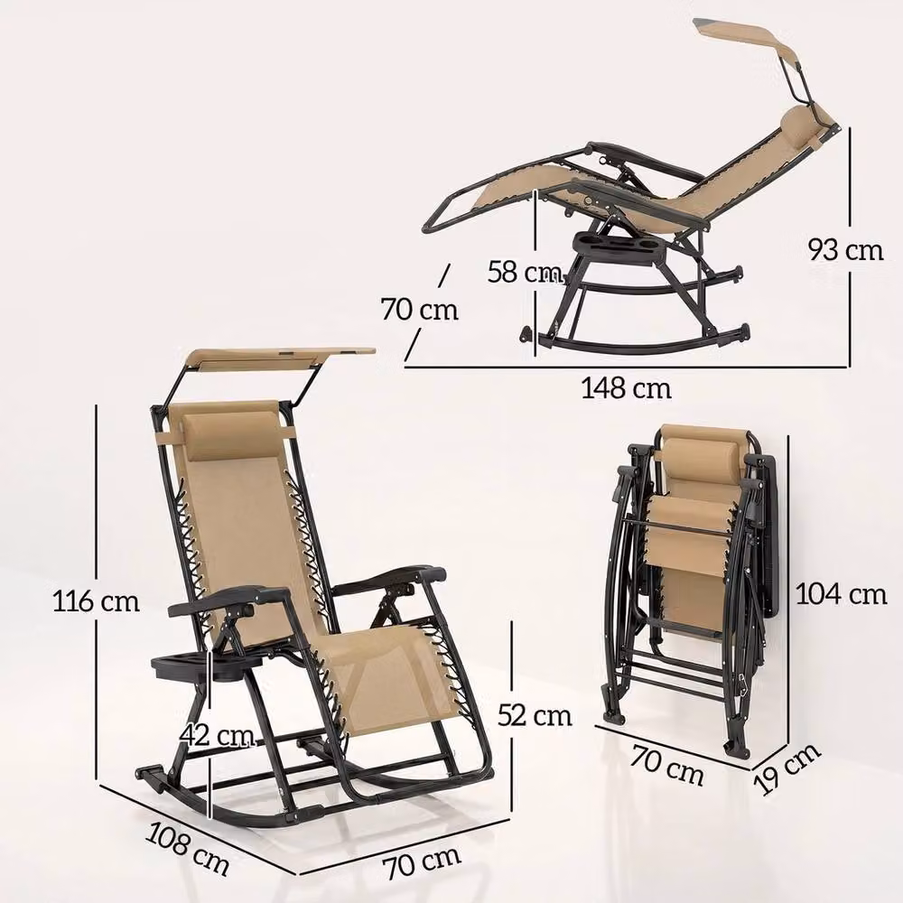 NESTLUNE Folding Recliner Chair Outdoor Lounge Rocker with Sun Canopy and Adjustable Headrest in Beige Multicolour – 2