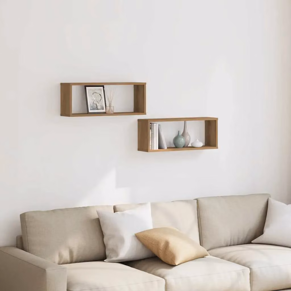Berkfield Home Artisan Oak Wall Cube Shelves, 2 Piece Brown Engineered Wood, W/D/H: 60 x 15 x 23 cm – 3