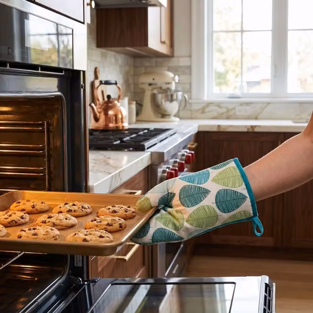 Orsina Green Leaf Single Oven Glove in Green with Quilted Heat-Resistant Padding – 2
