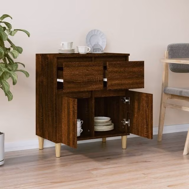 Berkfield Home Mid Century Brown Oak Sideboard, W: 60 cm, D: 35 cm, H: 70 cm