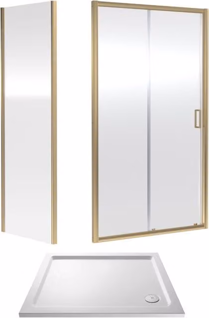 Balterley Ruwa Sliding Corner Shower Suite with Tray, 6mm Glass, Gold – 1