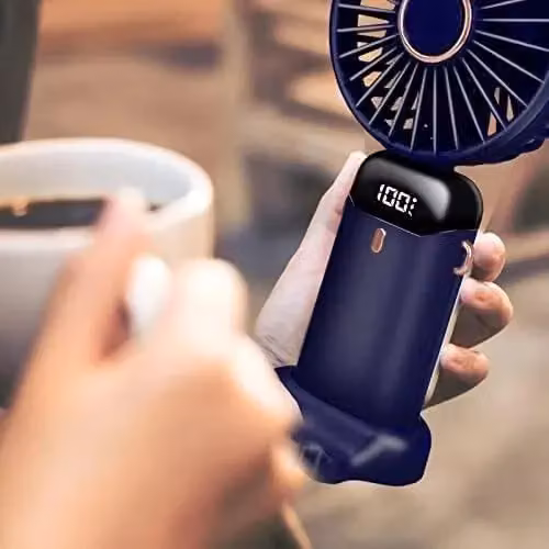 Dragodirect 2-in-1 Portable Mini Handheld Fan with LED Light, Rechargeable USB-C, Dark Blue – 9