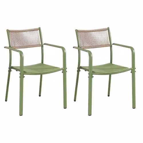 Core Products Sienna Outdoor Dining Chairs Set of 2, Modern Rope-Back Bistro Chairs with Weather-Resistant Steel Frame