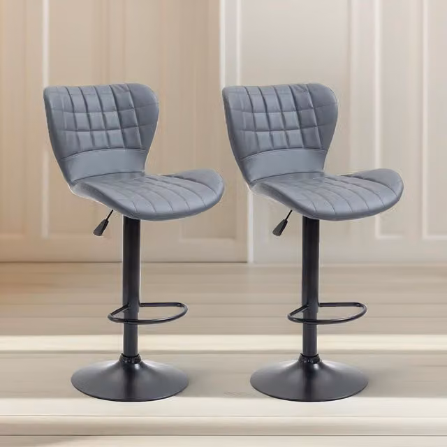 FURNOS Set of 2 Height Adjustable 360 Swivel Barstools with Backrest in Grey and White