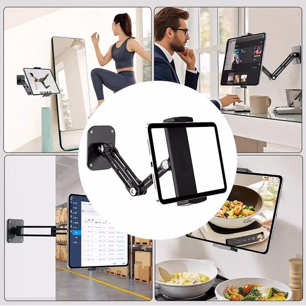 FLAVORA Adjustable Aluminium Tablet Wall Mount Holder in Black – 3