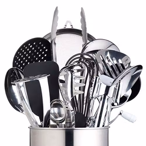 MasterClass Extra Large Stainless Steel Kitchen Utensil Holder, Silver, W/D/H: 18 x 18 x 18 cm – 6