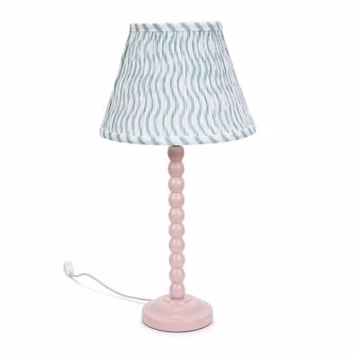 ValueLights Rose Pink Bobbin Stem Table Lamp with Green Arrow Pleated Fabric Shade and Included Bulb