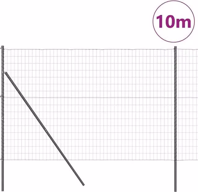 Berkfield Home Modern Euro Fence with 7 Posts, Galvanised Steel, Grey, W: 10 m, H: 1.6 m