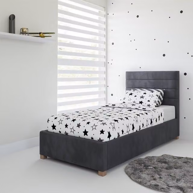 Rest Relax Lottie Single Fabric Ottoman Bed in Grey, W/D/H: 90 x 200 cm