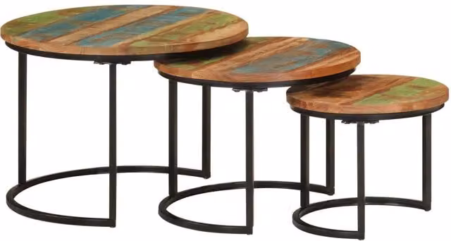 Berkfield Home Set of 3 Round Nesting Tables in Multicolour Reclaimed Solid Wood