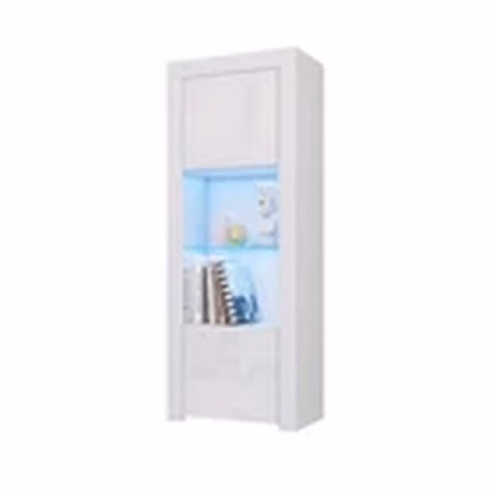 EONLION Modern White High Gloss Sideboard Display Cabinet with Glass Doors and Integrated LED Lighting W/D/H: 160 x 35 x 62 cm – 2