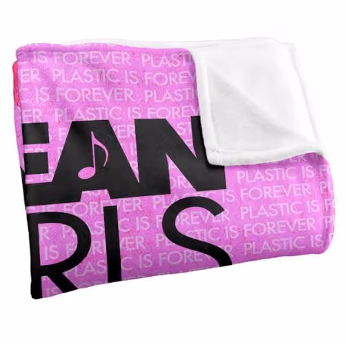 LOGOVISION Mean Girls (2024) Musical Logo Super Soft Fleece Throw Blanket in White and Pink, W/D/H: 152 x 127 cm – 2