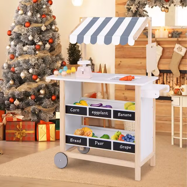 COSTWAY Toddler Pretend Play Kids Grocery Store in White Wood