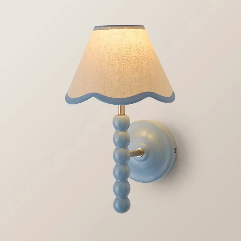 ValueLights Bobbins Blue Wall Light with Fabric Shade and LED Bulb – 2