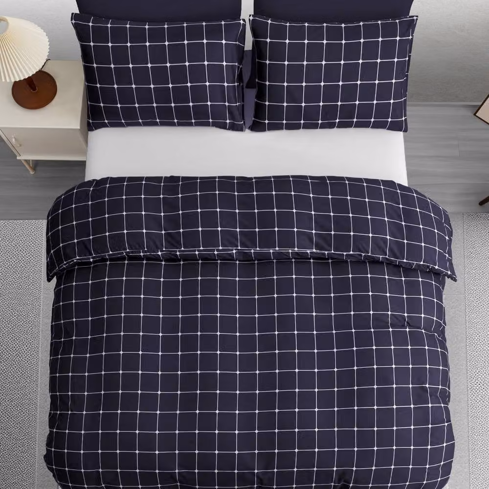 Pamposh Checked Microfibre Duvet Cover Set with Matching Pillowcases in Blue, Size: 180 x 200 cm – 3