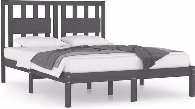 Berkfield Home Grey Solid Pine Wood Bed Frame W/D/H: 200 x 200 cm – 1