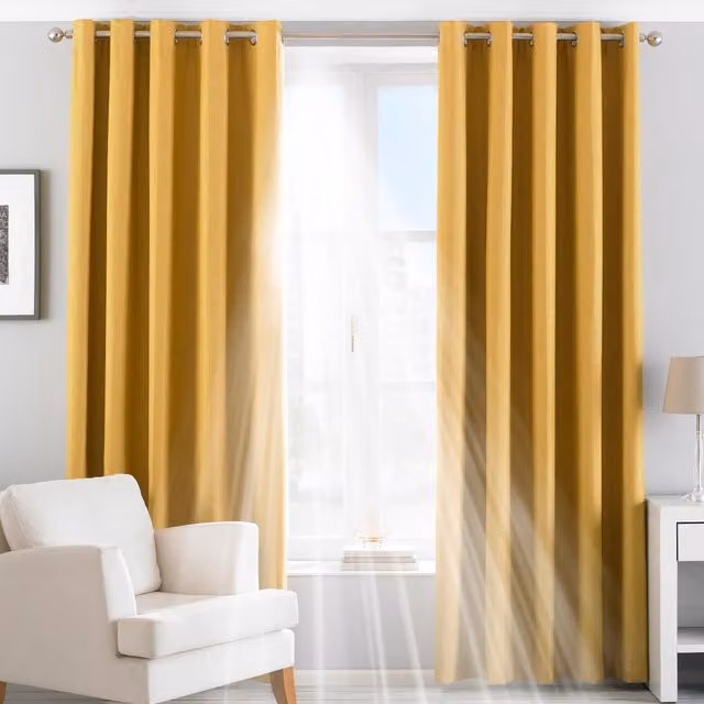 Essentials Twilight Thermal Blackout Eyelet Curtains in Yellow, Width: 168 cm, Drop: 137 cm
