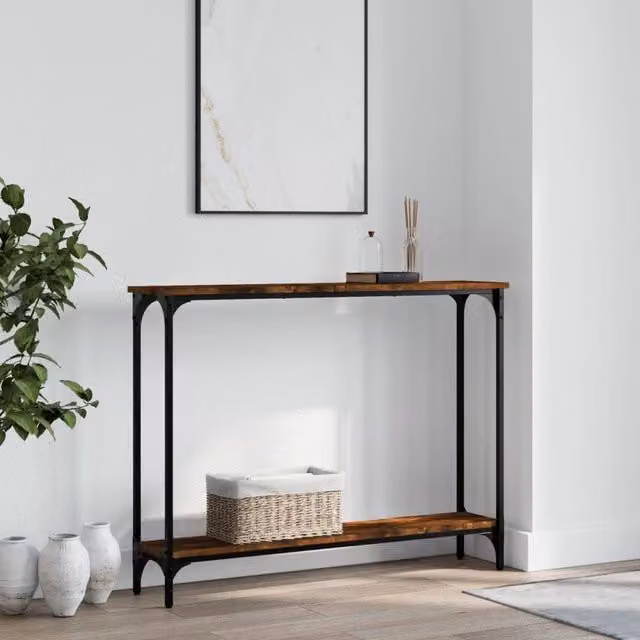 Berkfield Home Smoked Oak Console Table, Brown, W/D/H: 100 x 22.5 x 75 cm