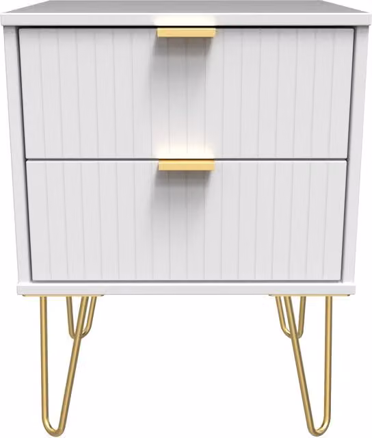 2 U Bexley 2 Drawer Bedside Cabinet in White and Gold with Metal Accents