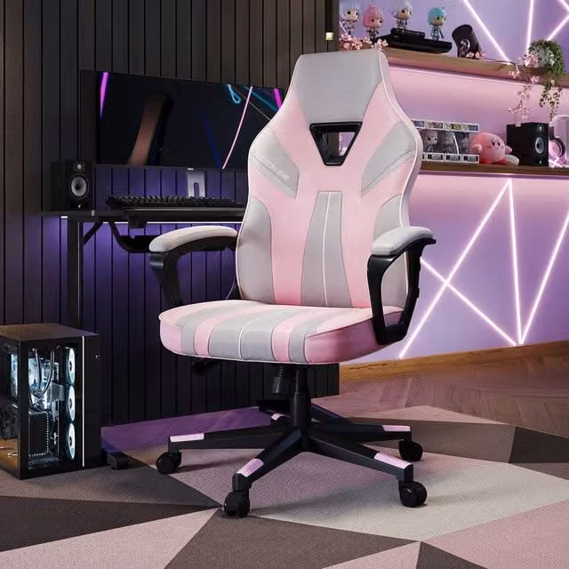 X Rocker Tempest Ergonomic Gaming Chair in Light Pink with Extra Wide Seat and Synthetic Leather Finish – 1