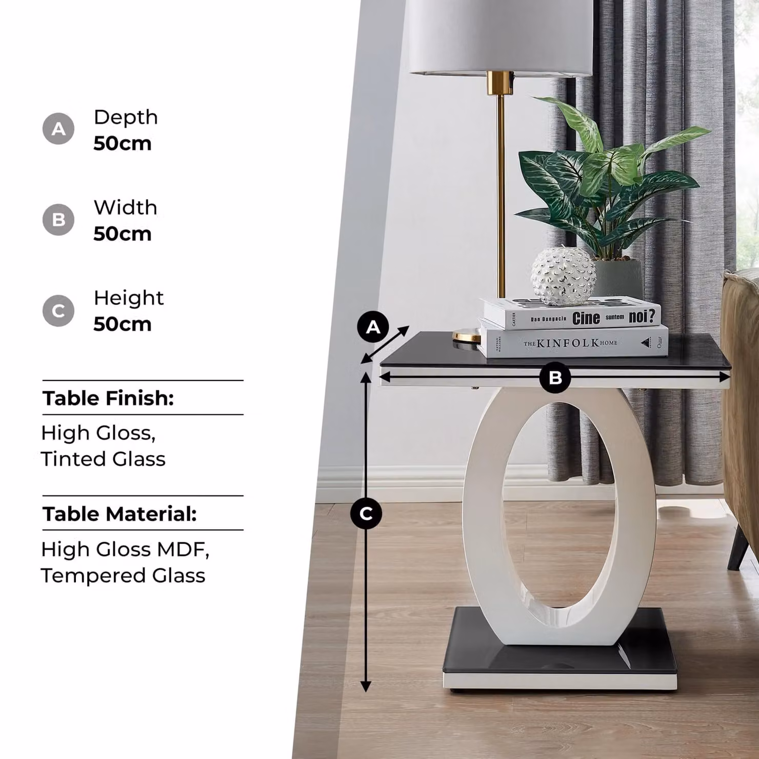 FurnitureboxUK Giovani Modern Square High Gloss and Glass Top Side Table in Black – 4