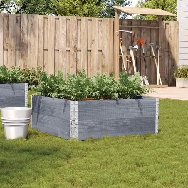 Berkfield Home Grey Solid Wood Pine Garden Planter Tub W/D/H: 100 x 100 x 100 cm – 1