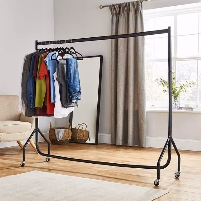 House of Home Heavy Duty Metal Clothes Rail with Wheels, Black, Height: 180 cm
