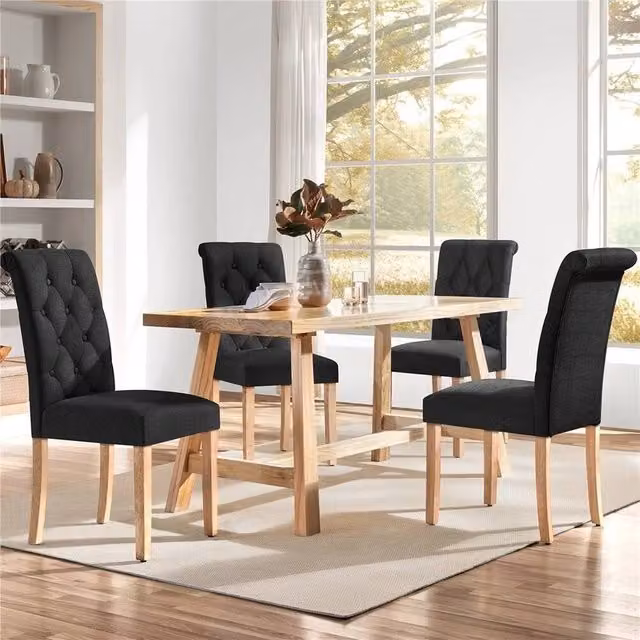 EONLION Set of 2 Black Fabric Upholstered Modern Dining Chairs – 1