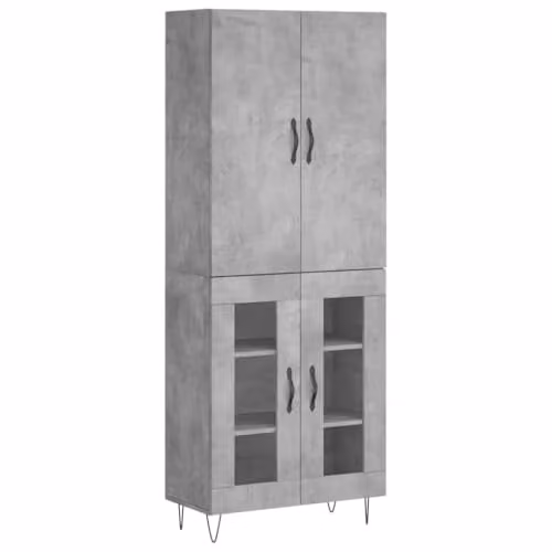 vidaXL Modern Highboard Sideboard in Concrete Grey with Glass Doors and Internal Shelves