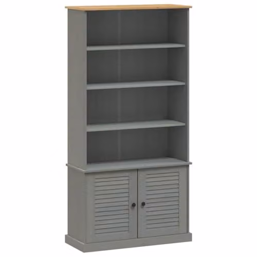 vidaXL VIGO Bookcase in Grey Rustic Solid Wood Pine and Metal, W/D/H: 85 x 35 x 170 cm