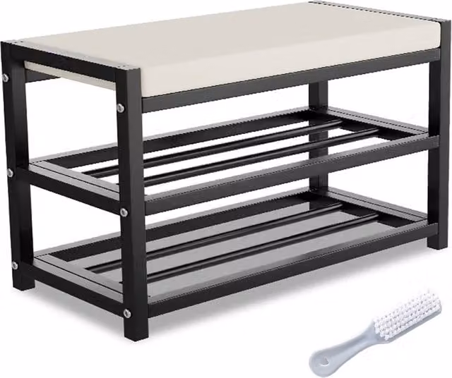 Ventryn Modern Shoe Bench Stool and Storage Rack in White, Black or Multicolour
