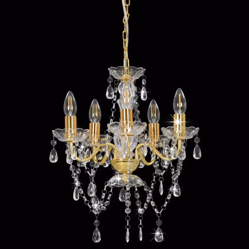 Berkfield Home Round Crystal Chandelier in Gold with Transparent Beads, 5 x E14 – 2