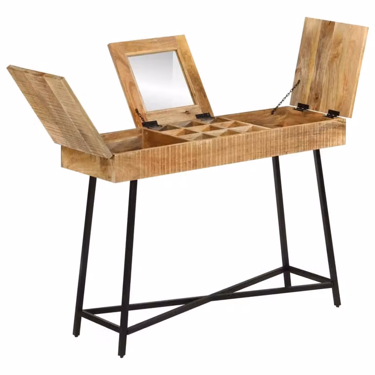 Berkfield Home Dressing Table in Brown, Solid Rough Mango Wood and Iron, W: 105 cm, D: 35 cm, H: 75 cm