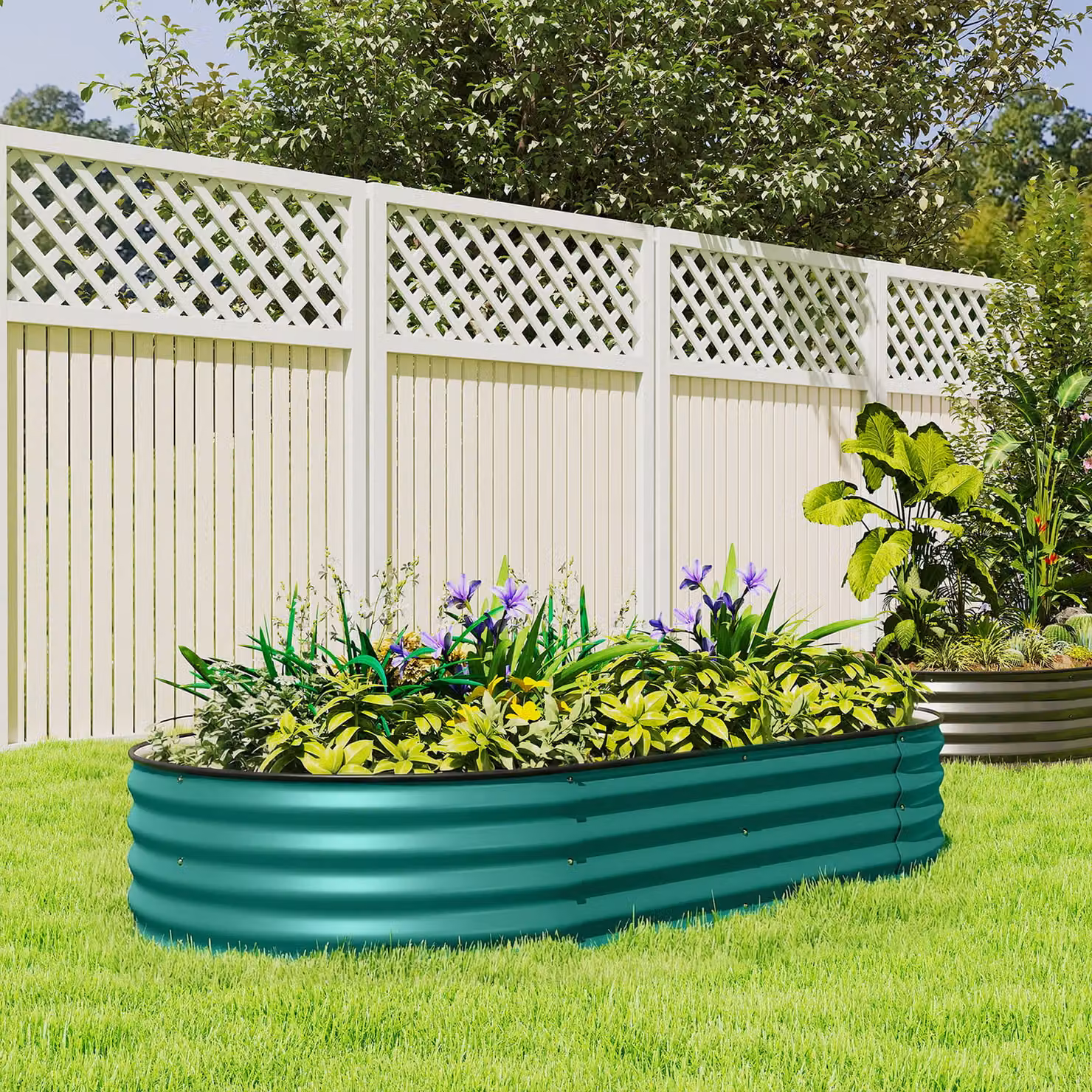 Outsunny Galvanised Steel Raised Garden Bed with Safety Edging in Green, W/D/H: 90 x 90 x 30 cm – 2