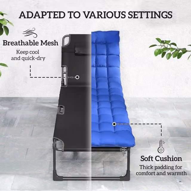 Outsunny Oversized Folding Sun Loungers and Camping Bed in Blue