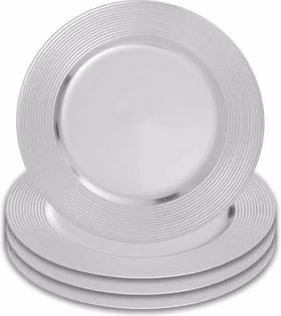 Orsina Set of Four Silver Charger Plates with Ribbed Rims, Diameter: 33 cm – 1