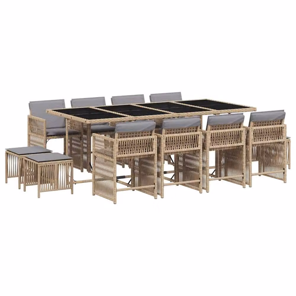 Berkfield Home 13 Piece Poly Rattan Garden Dining Set with Beige Cushions – 2