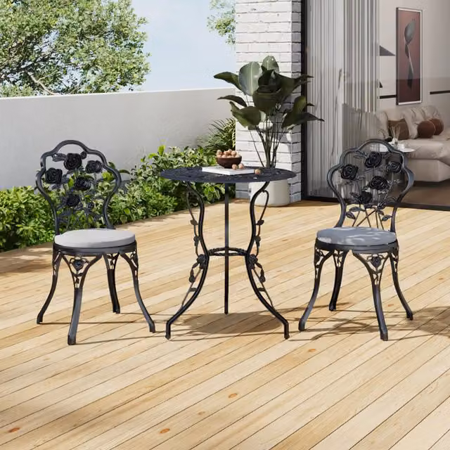 Breeins 2 Seater Aluminum Garden Table and Chair Set in Matt Black, Width: 69 cm