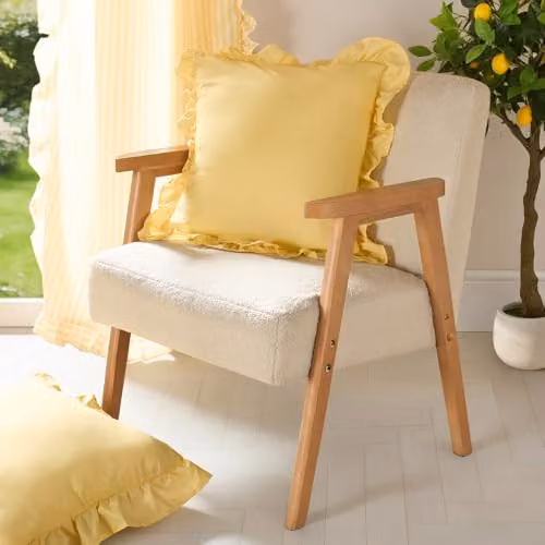 OHS Set of 2 Plain Faux Linen Frill Cushion Covers, Yellow, W/D/H: 45 x 45 x 45 cm – 2