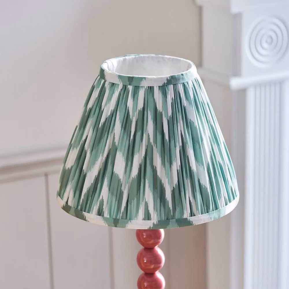Netlighting Higgledy Pink Table Lamp with Green Fabric Zigzag Shade, E14, 25 cm – 3