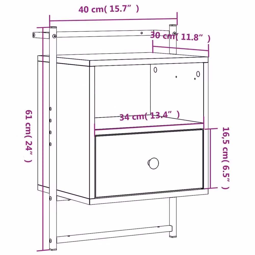 Berkfield Home Wall-mounted Bedside Cabinet in Grey Sonoma, W: 40 cm, D: 30 cm, H: 61 cm – 4