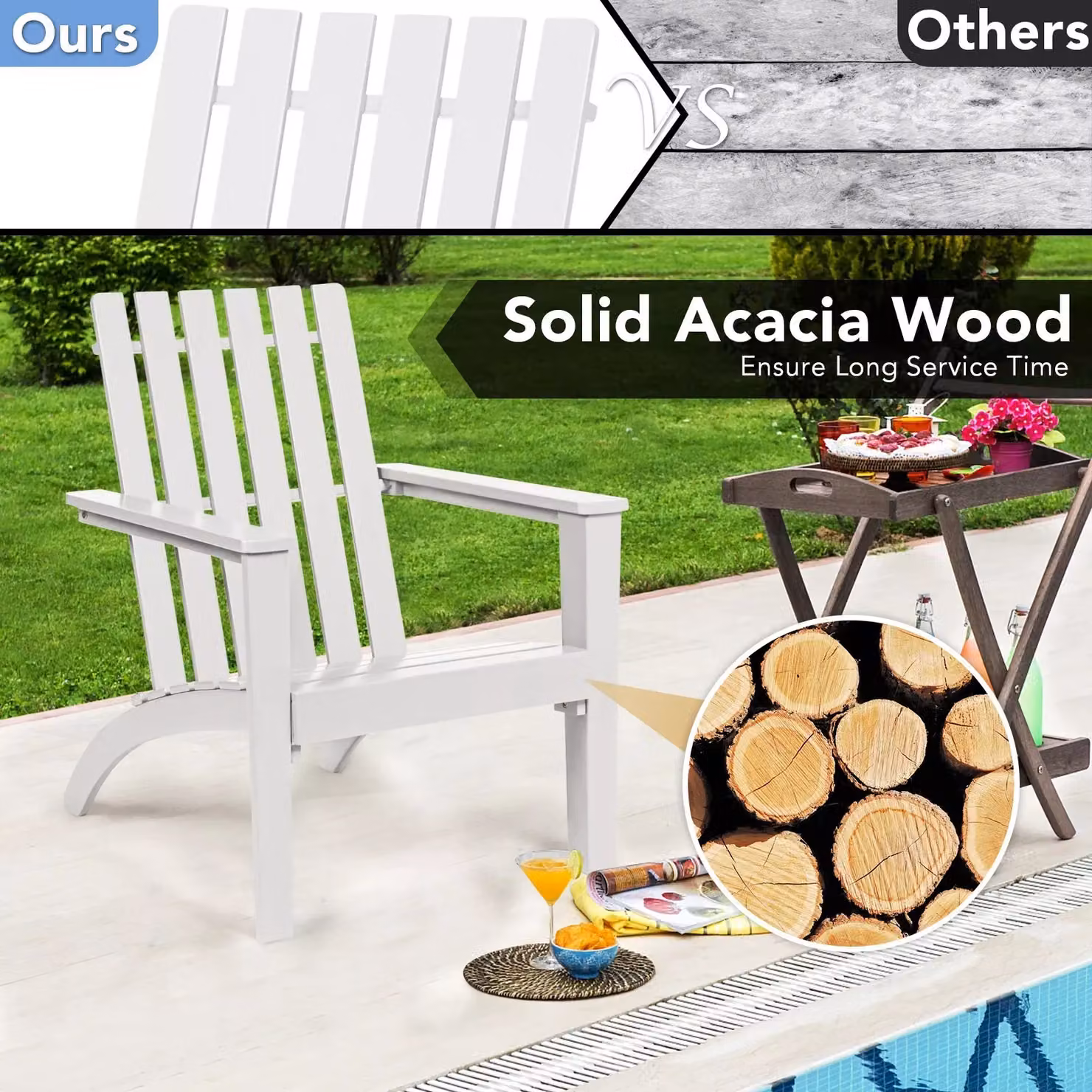 Costway Solid Acacia Wood Adirondack Chair in White – 3
