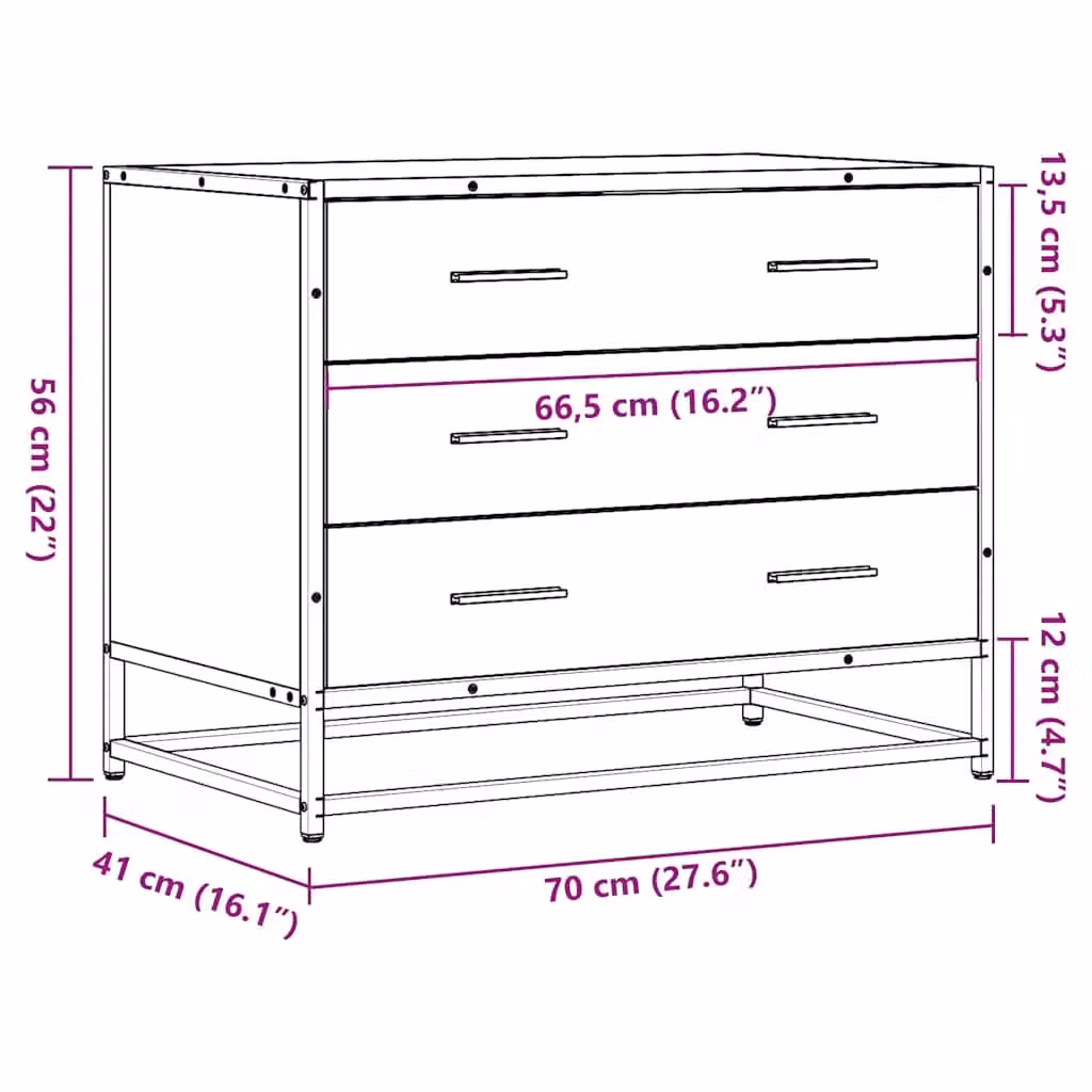 Berkfield Home Brown Oak Drawer Cabinet, W/D/H: 70 x 41 x 56 cm – 6
