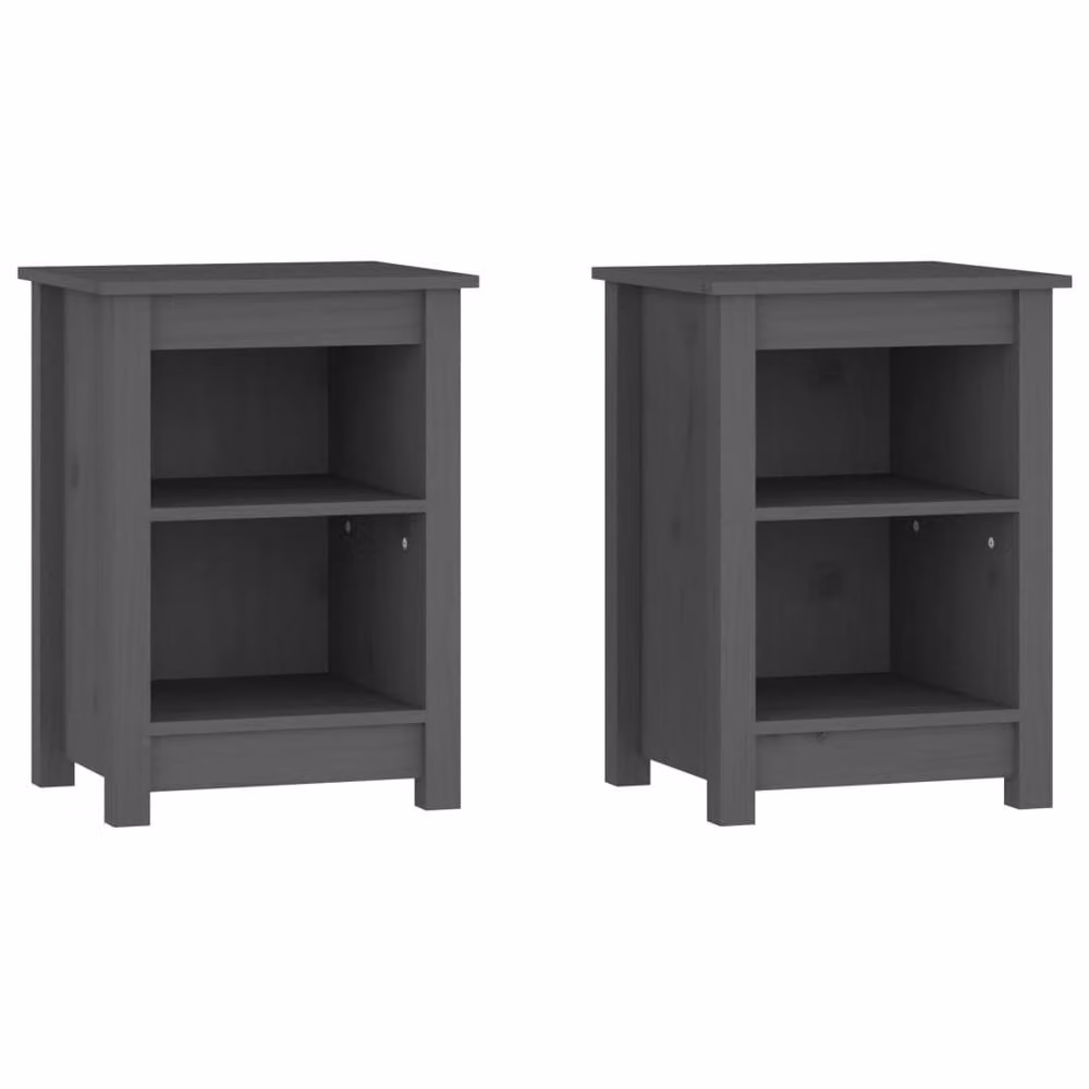 Berkfield Home Beautiful Set of 2 Grey Solid Wood Pine Bedside Cabinets, W/D/H: 40 x 35 x 55 cm – 3