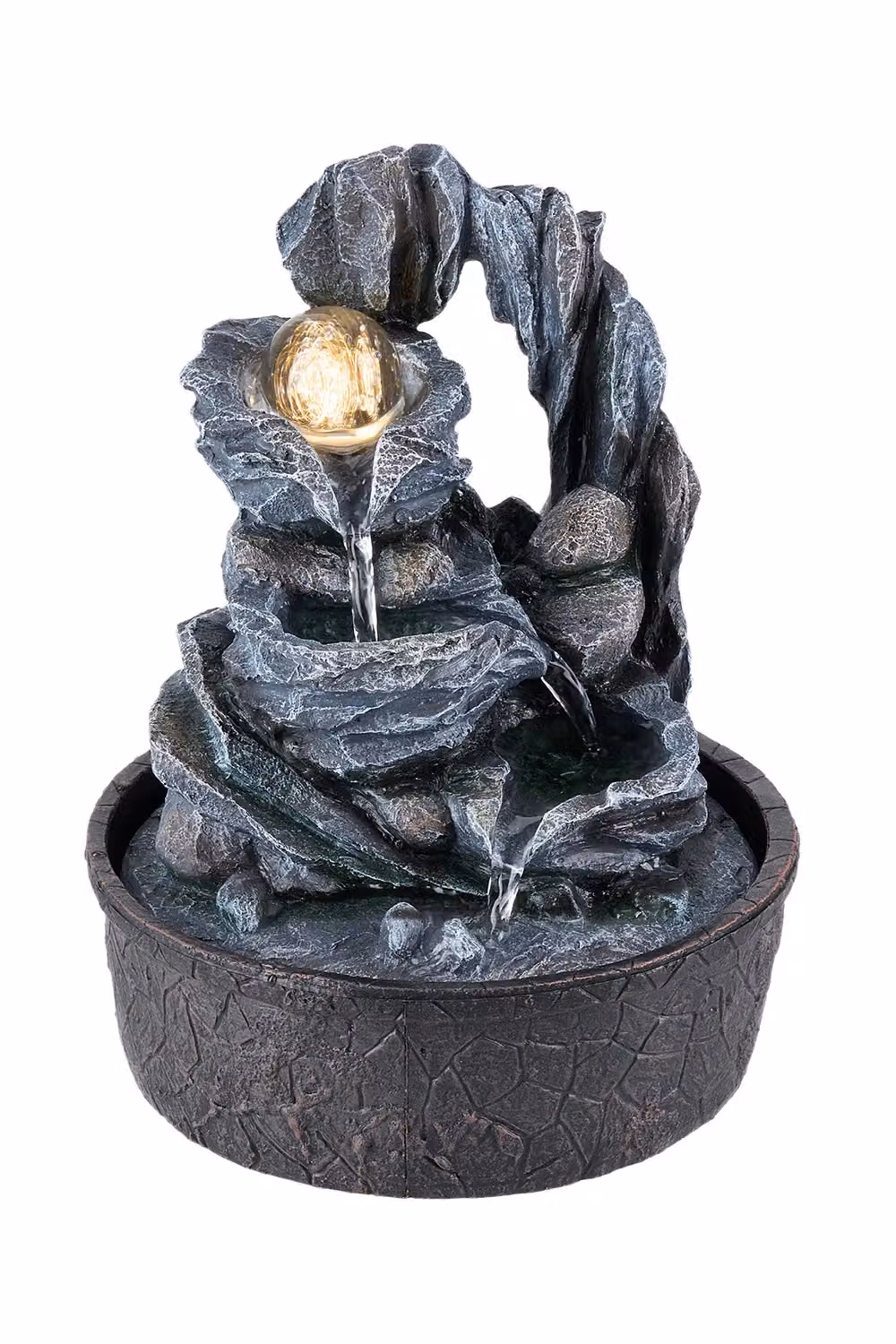 Living and Home Tabletop Waterfall Fountain with LED Lighting in Stone, Beige and Grey – 3